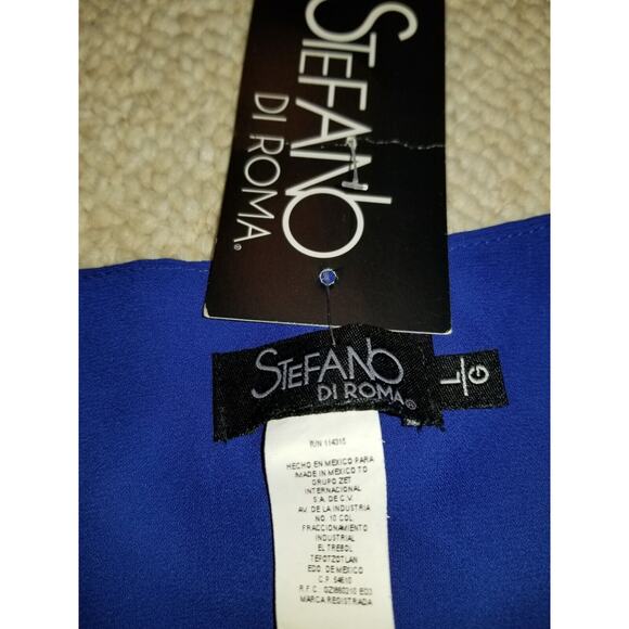 NWT Womens Dress-STEFANO DI ROMA-blue "Nashla" silky shift cold shoulder ls-L - Picture 5 of 5